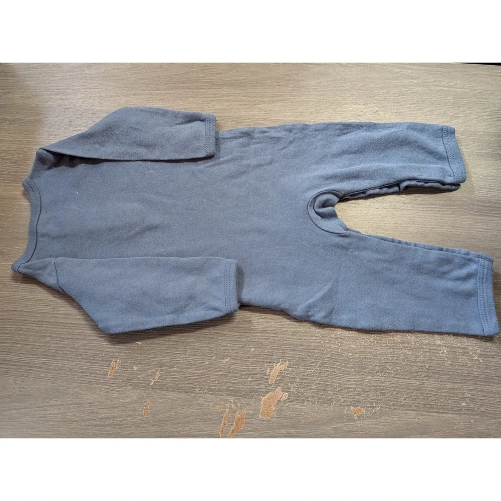 HB Baby Boy Blue Cotton Long Sleeve Henley Romper Graphic 6-9 Months